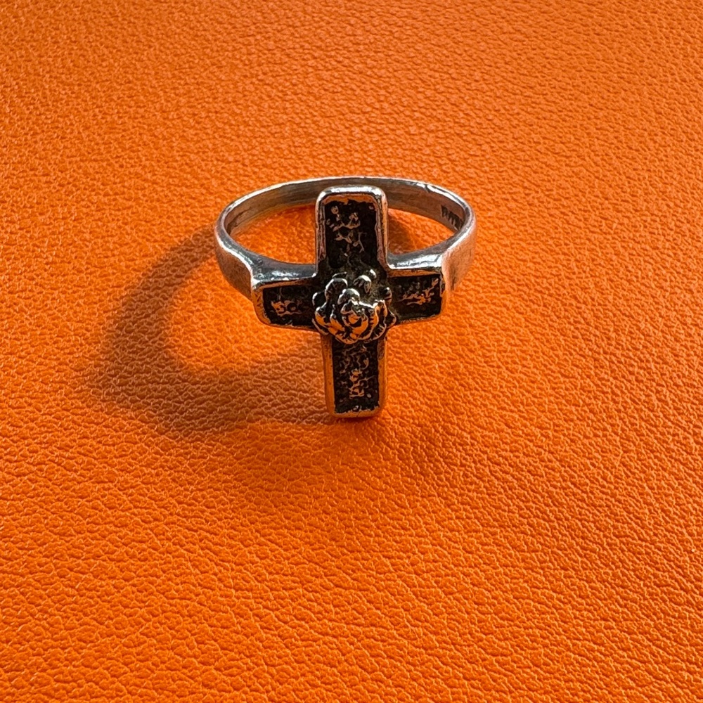 Silver Cross Ring with Black Accents